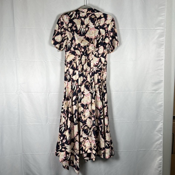 A.L.C. Emery Maritime Midi Dress Navy Multi Floral Asymmetric Belted Romantic 2 - Picture 7 of 16